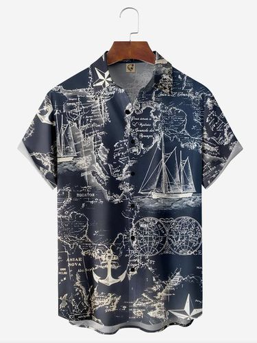 Nautical Map Chest Pocket Short Sleeve Hawaii Shirt - Modetalente - Modalova