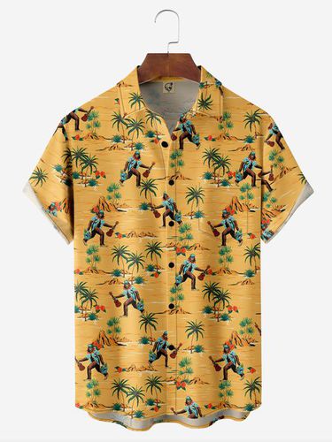 Coconut Tree Bigfoot Chest Pocket Short Sleeve Hawaiian Shirt - Modetalente - Modalova