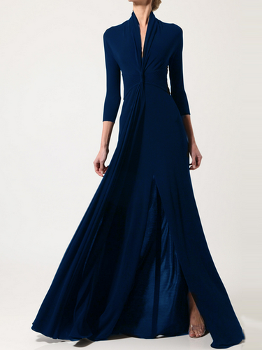 Loose Plain V Neck Elegant Dress - Modetalente - Modalova