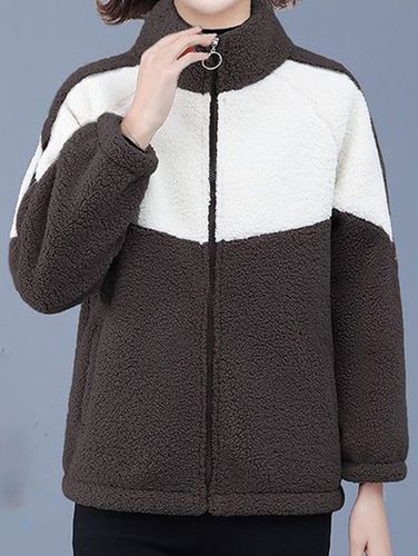 Casual Color Block Teddy Jacket - Modetalente - Modalova