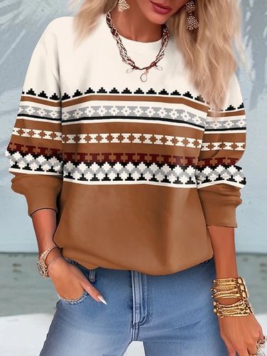 Simple ethnic style round neck sweatshirt - Modetalente - Modalova