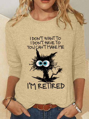 Women's Funny Grumpy Cat Retired Casual Cotton-Blend Shirt - Modetalente - Modalova