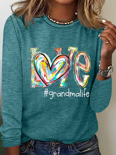 Women's Love Grandma Life Cotton-Blend Casual Cat Crew Neck Long Sleeve Shirt - Modetalente - Modalova