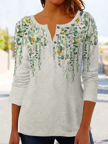 Loose Floral Casual Crew Neck Top - Just Fashion Now - Modalova