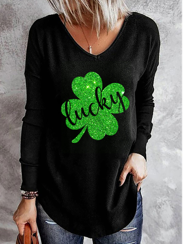 St. Patrick's Day Plain Cotton-Blend Loose Casual T-Shirt - Just Fashion Now - Modalova
