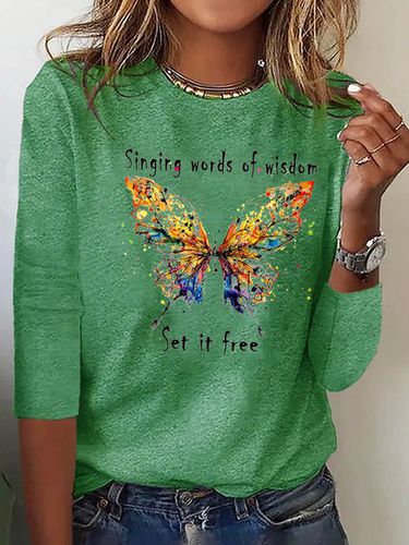 Butterfly Long sleeve Loose Casual T-Shirt - Modetalente - Modalova