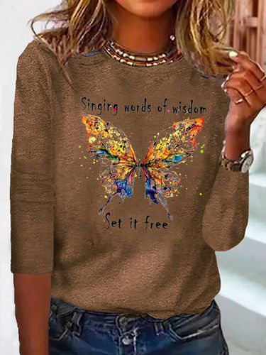 Butterfly Long sleeve Loose Casual T-Shirt - Modetalente - Modalova