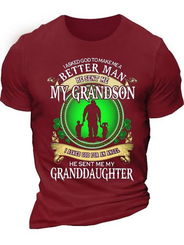 Men's I Asked God To Make Me A Better Man T-shirt, Perfect Gift For Grandpa Shamrock St Patricks Day Casual Letters T-Shirt - Modetalente - Modalova