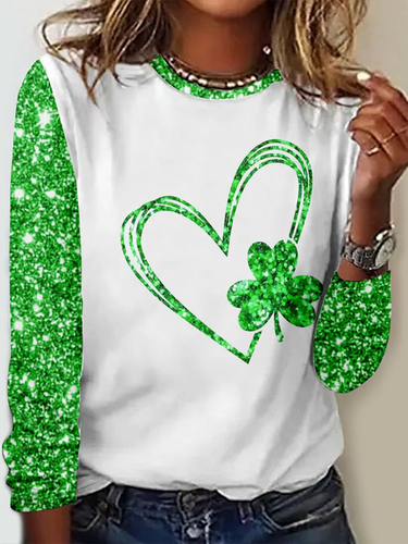 Women's St. Patrick's Day Green Funny Shamrock Printing Plants Casual Crew Neck Shirt - Just Fashion Now - Modalova