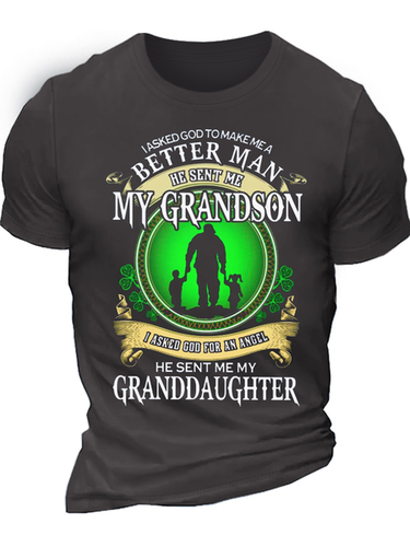 Men's I Asked God To Make Me A Better Man T-shirt, Perfect Gift For Grandpa Shamrock St Patricks Day Casual Letters T-Shirt - Modetalente - Modalova