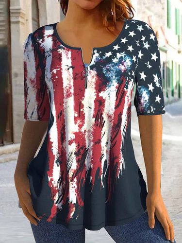 Loose America Flag Casual Jersey Shirt - Modetalente - Modalova