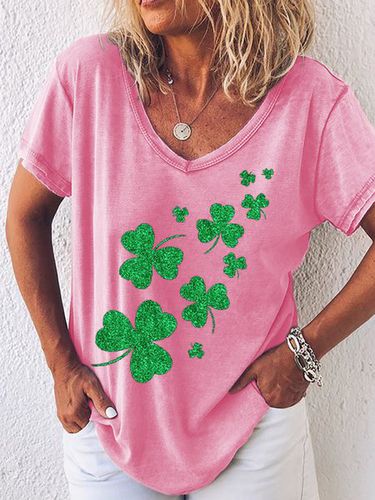 Women's St. Patricks Day Glitter Shamrocks V Neck T-Shirt - Modetalente - Modalova