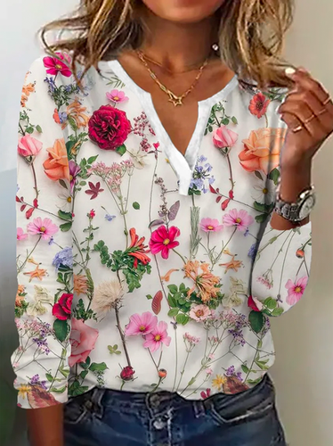 Long Sleeve Floral Casual T-Shirt - Modetalente - Modalova