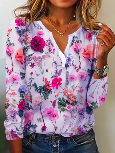 Long Sleeve Floral Casual T-Shirt - Modetalente - Modalova