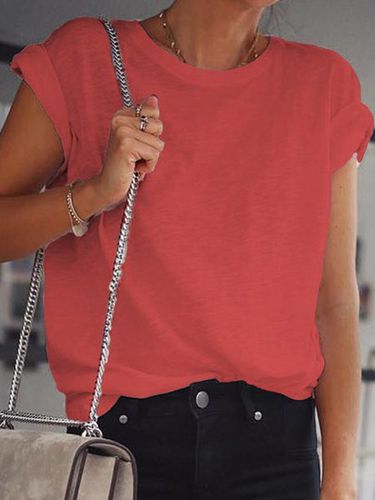 Round neck short sleeve solid color comfortable casual T-shirt - Modetalente - Modalova
