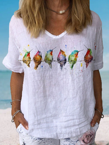 Women's Watercolor Hummingbirds Print Lounge Top - Just Fashion Now - Modalova