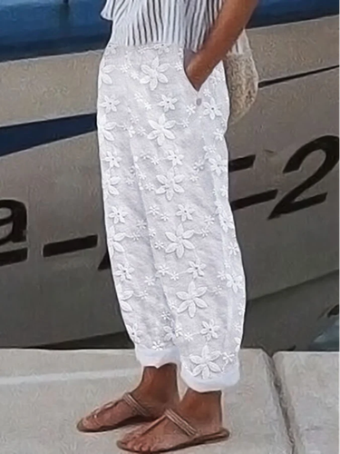 Plain Cotton And Linen Casual Pants - Just Fashion Now - Modalova