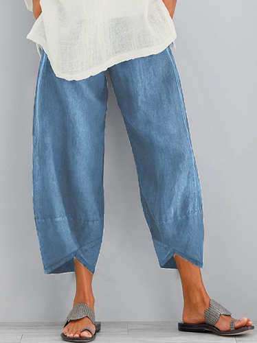 Plain Loosen Cotton Casual Elastic Band Pants - Just Fashion Now - Modalova