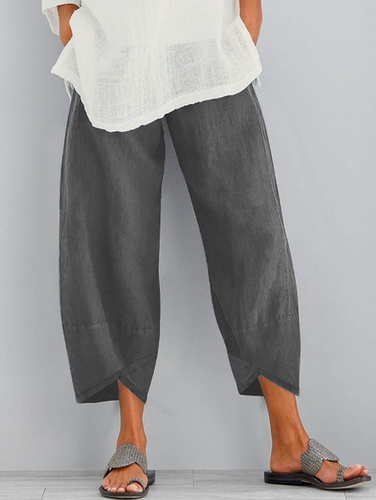 Plain Loosen Cotton Casual Elastic Band Pants - Just Fashion Now - Modalova