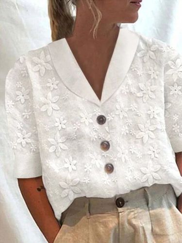 Cotton Casual Loose Plain Blouse - Just Fashion Now UK - Modalova