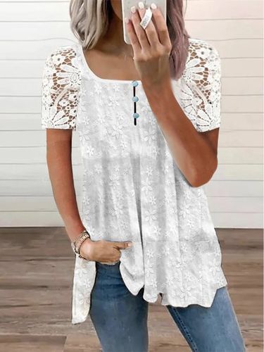 Plain Split Joint Lace Casual Shirt - Modetalente - Modalova