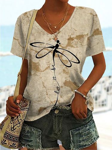 V Neck Casual Jersey Dragonfly T-Shirt - Modetalente - Modalova