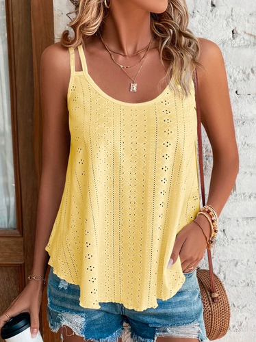 Plain Solid Eyelet Embroidery Cami Casual Cami - Just Fashion Now - Modalova