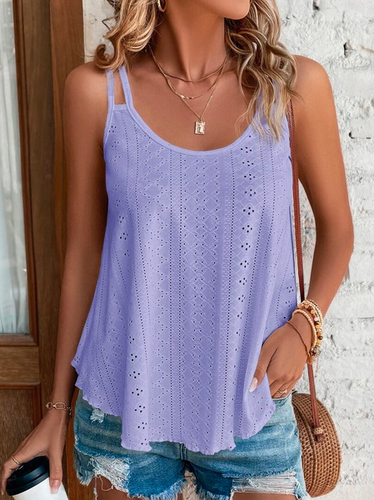 Plain Solid Eyelet Embroidery Cami Casual Cami - Just Fashion Now - Modalova