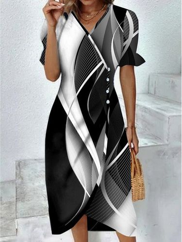 Abstract Casual V Neck Printing Dress - Modetalente - Modalova