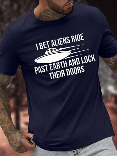 Men's I Bet Aliens Ride Past Earth And Lock Their Doors Funny Graphic Printing Casual Text Letters Cotton Loose T-Shirt - Modetalente - Modalova