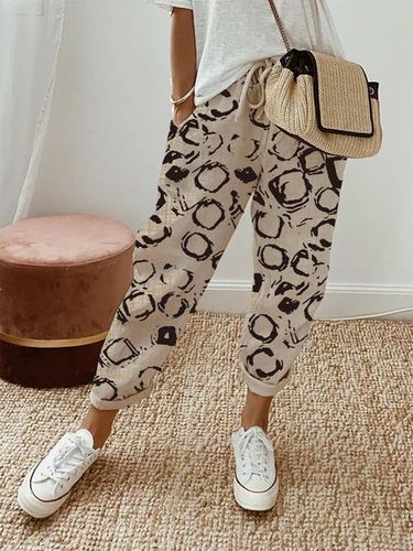 Geometric Printed Lace-up Pockets Casual Pants - Just Fashion Now - Modalova