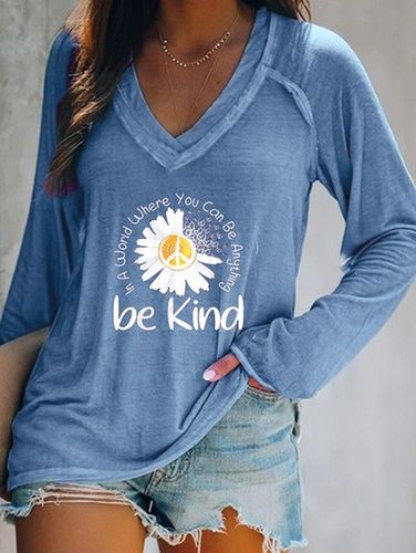 Casual V neck Long Sleeve Printed T-shirt - Just Fashion Now UK - Modalova