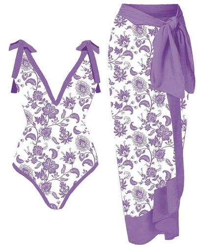 Vacation Floral Printing One Piece With Cover Up - Just Fashion Now - Modalova