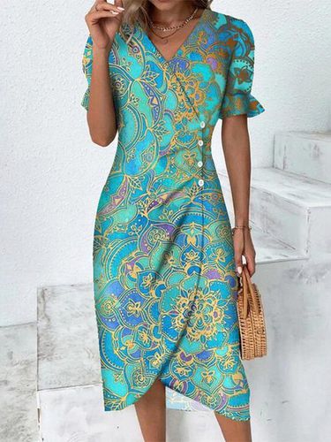 Ethnic V Neck Elegant Dress - Just Fashion Now - Modalova