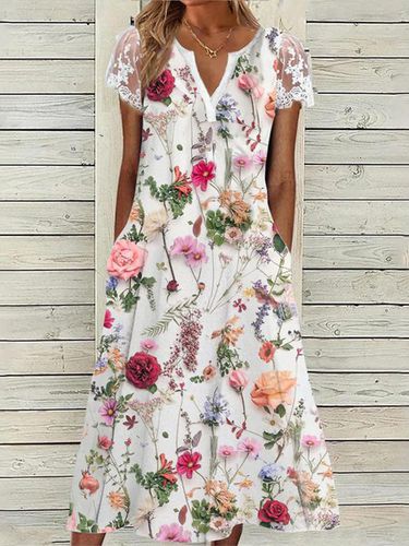 Elegant Floral Loose Lace Dress - Just Fashion Now - Modalova