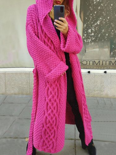 Oversize Deep Hood Cardigan Volume Sleeves Knit Coat - Modetalente - Modalova