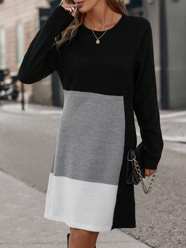 Loose Colorblock Crew Neck Casual Dress - Just Fashion Now - Modalova