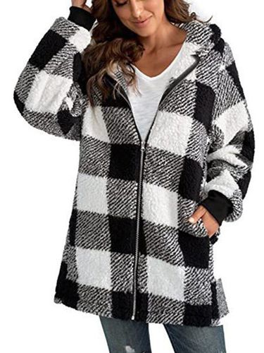 Hoodie Casual Plaid Teddy Jacket - Modetalente - Modalova