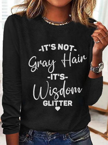 It's Not Gray Hair It's Wisdom Glitter Cotton-Blend Dog Simple Regular Fit Long Sleeve Shirt - Modetalente - Modalova
