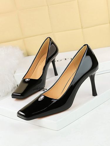 Women Minimalist Patent Leather Stiletto Heel Square Toe Pumps - Just Fashion Now - Modalova