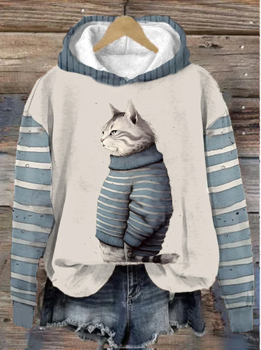 Women's Winter Funny Cute Wonderland Clothing Cat Printed Hooded Sweatshirt - Just Fashion Now - Modalova