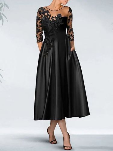 Elegant Crew Neck Lace Plain Dress - Just Fashion Now - Modalova