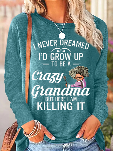 Funny Letter Grandma Crew Neck Casual Text Letters Long Sleeve Shirt - Modetalente - Modalova