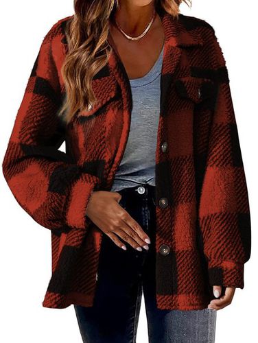 Casual Plaid Teddy Jacket - Modetalente - Modalova