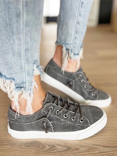 Women Vintage Lace-Up Canvas Shoes - Modetalente - Modalova