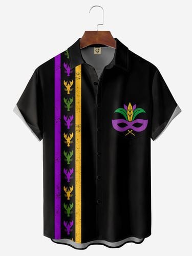 Mardi Gras Chest Pocket Short Sleeve Casual Shirt - Modetalente - Modalova