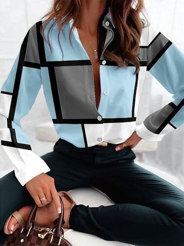 Casual Loose Color Block Blouse - Just Fashion Now - Modalova