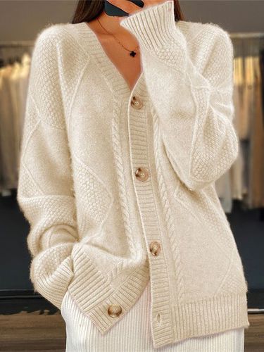 Buttoned Acrylic Plain Casual Sweater - Just Fashion Now - Modalova