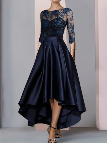 Elegant Lace Plain Boat Neck Dress - Just Fashion Now - Modalova