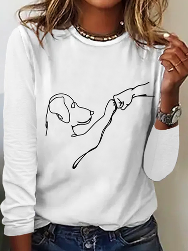 Dog Fist Bump Simple Crew Neck Long Sleeve Shirt - Modetalente - Modalova